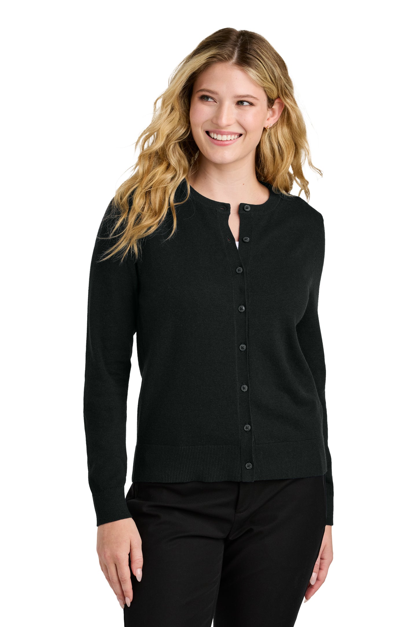 Port Authority® Women’s Easy Care Crewneck Cardigan Sweater